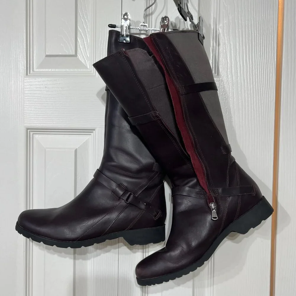 Teva De La Vina Burgundy Gray Waterproof Leather Tall Boot Zip Buckle 9 Outdoor